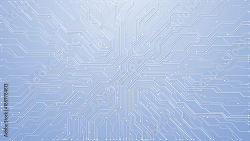 Abstract white background featuring circuit patterns and blue tech elements. Clean digital design with futuristic lines for modern technology and AI-themed projects. Digital vector background.