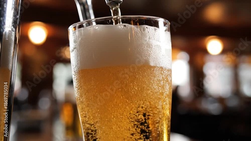 Wallpaper Mural Beer being poured into a glass with foam, close-up, pub atmosphere Torontodigital.ca