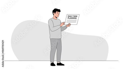 Man Holding Daily Task Planning Sheet, Business Organization and Productivity Concept
