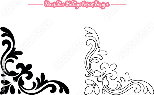 Vintage Corner Vector, Decorative Vintage Corner Vector Design, Elegant Floral Corner Ornament Illustration, Retro Style Decorative Corner Frame