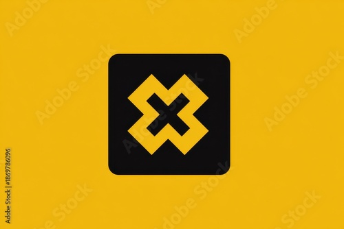 Bold Black Cross Icon on Yellow Background - Modern Design Symbol.
