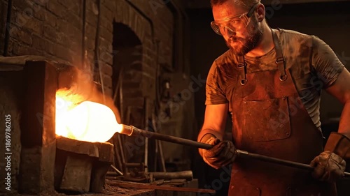 Wallpaper Mural Blacksmith working metal with hammer and sparks flying in workshop, intense heat and craft Torontodigital.ca