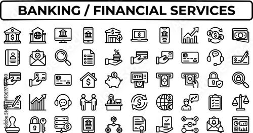 Payments & Transactions Outline Icon Set — Billing, Transfer, Digital Payment