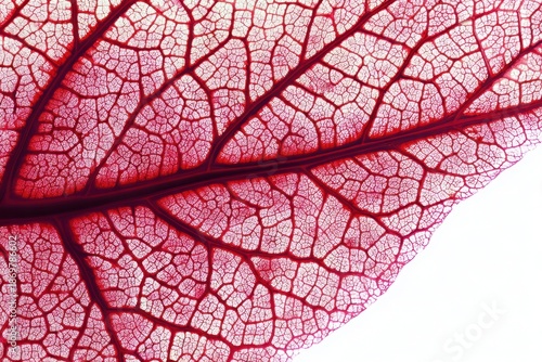 Close-Up of Vibrant Red Leaf Veins Showcasing Nature Intricate Patterns.