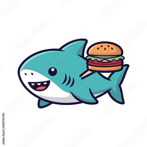 Cartoon Shark with Burger Illustration