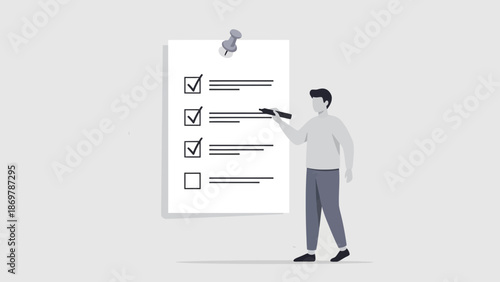Man marking checklist on paper, business planning, task management concept