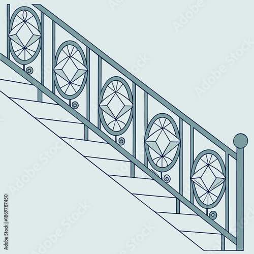 Of staircase railing with crystal smooth bars