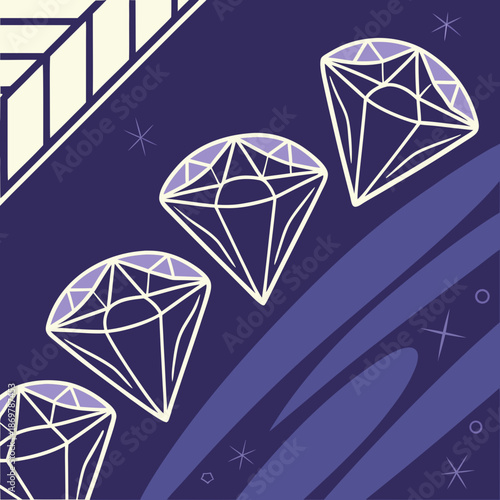 Of smooth crystal bars descending into purple background