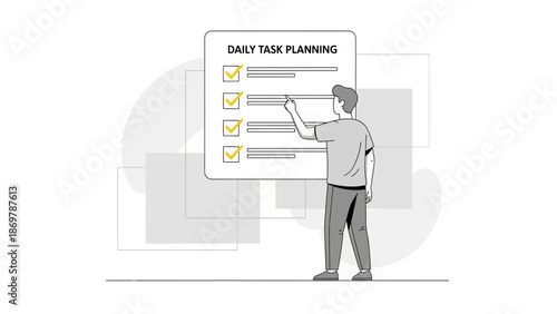Man Planning Daily Tasks Checklist, Goal Setting, Productivity Concept