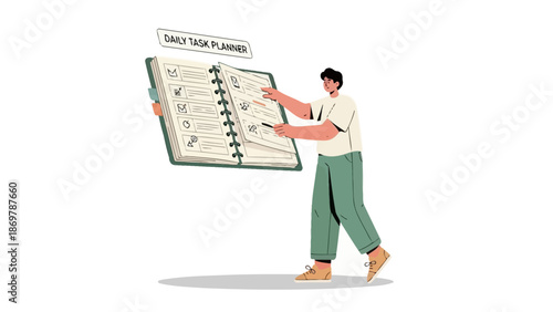 Man planning daily tasks in a planner, productivity concept