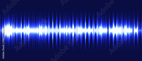 Dark blue vector background with neon voice lines. Uneven glow abstract tech backdrop. Musical wave oscillation. Sound visualization.