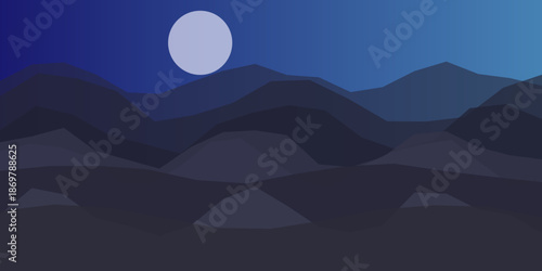 Serene night landscape under full moon