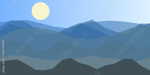 Serene mountain range under full moon