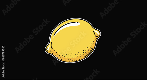 Vibrant yellow lemon fruit with stippled texture stands out vividly against a solid black background in this colorful illustration.