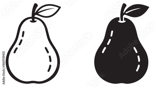 Hand drawn pear icon set featuring outline and solid silhouette versions for food and health concepts