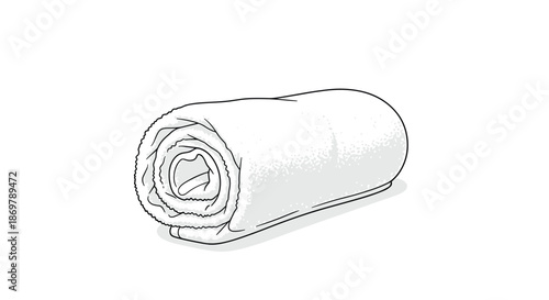 Folded and rolled white towel displays a soft texture and clean appearance suitable for spa or bathroom themes in line art.