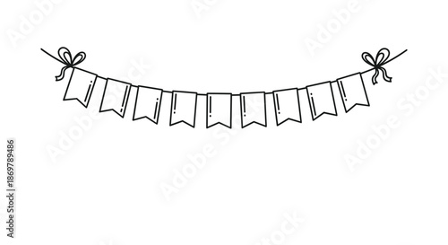 Simple decorative bunting garland with rectangular flags and small bows creates a festive atmosphere for any celebratory occasion.