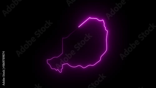  This video neon glowing Niger map animated. Glowing neon Niger map, black Background Effect 4K Video.