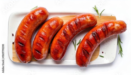 Grilled Sausage – Isolated on White Background, Top View
