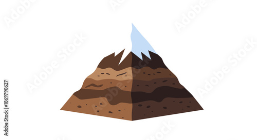 Educational illustration showing the internal layers of a mountain with a snow-capped peak on a clean white background.