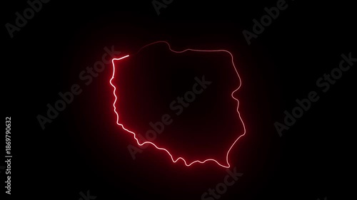 This video neon glowing Poland map animated. Glowing neon Poland map, black Background Effect 4K Video.