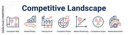 Competitive Landscape web banner icon vector illustration concept for business with icon of Competitor Map, Market Rivalry, Industry Rival, Competitor Radar, Market Positioning, Competitive Scope.