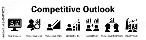 Competitive Outlook web banner icon vector illustration concept for business with icon of Rival Overview, Competitive Lens, Competitive Angle, Competitive Tier, Market Parity, Competitive Benchmark.