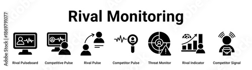 Rival Monitoring web banner icon vector illustration concept for business with icon of Rival Pulseboard, Competitive Pulse, Rival Pulse, Competitor Pulse, Threat Monitor, Rival Indicator.