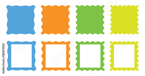 Wavy Edge Rectangle Frame Set Vector, Zigzag and Scallop Border Shapes.