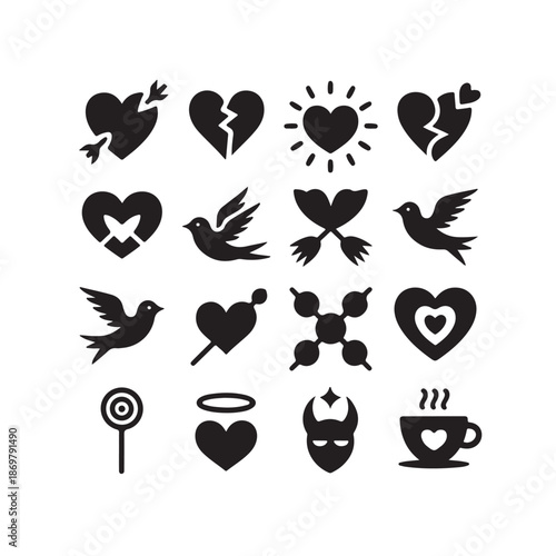 Love heart vector icon set romantic design elements valentine s day silhouette collection wedding decor symbol amour affection shape graphic