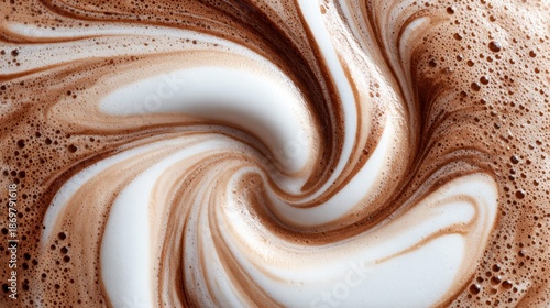 Swirling patterns of hot chocolate with foam, a delicious beverage
