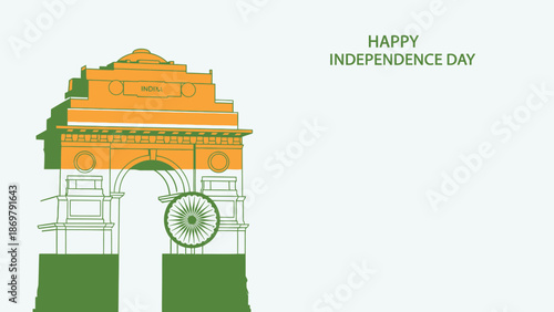 India's Independence Day celebration illustration featuring India Gate monument