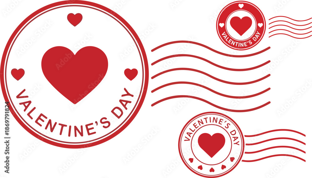 Αυτοκόλλητο Collection of vintage style red valentine day rubber stamps and postal cancellat