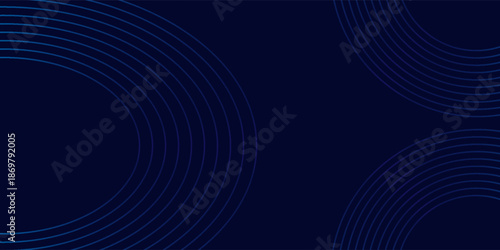 Abstract blue glowing geometric lines on dark blue background. Modern shiny blue circle lines pattern. Futuristic technology concept. Suit for cover, poster,