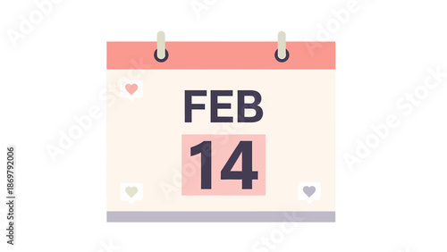 February 14 Calendar Date – Valentine’s Day Reminder Flat Illustration
