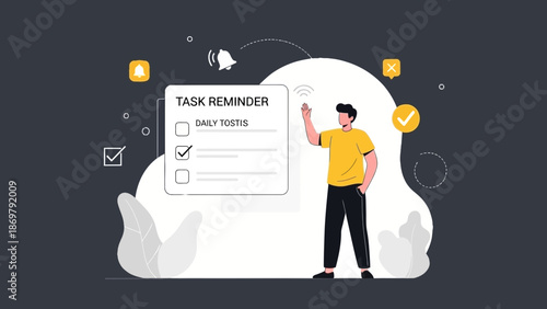 Man Using Task Reminder App on Digital Device for Daily Planning and Organization