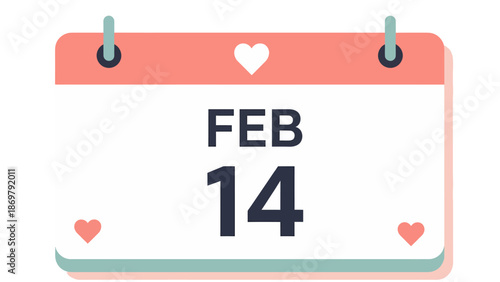 February 14 Calendar Page with Hearts