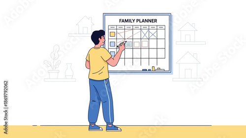 Man planning family schedule on a whiteboard organizer