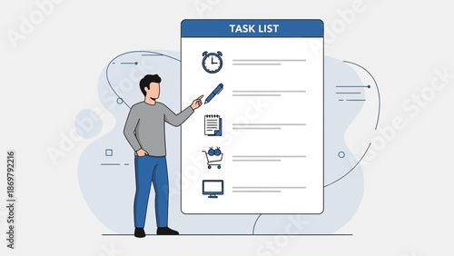 Man Planning Tasks on a Checklist, Business Organization and Productivity Concept