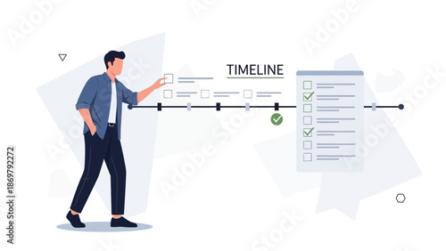Man Planning Timeline Project Management Tasks Checklist Strategy