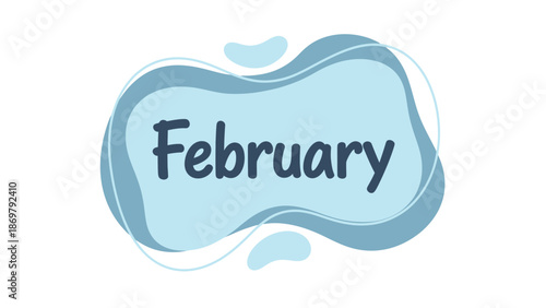 February Blue Abstract Blob Label – Modern Rounded Typography Sticker
