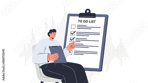 Man Points To Completed Tasks On A To-Do List Clipboard
