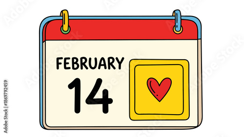 Cute February 14 Calendar Icon with Heart