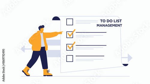 Man Points to To-Do List Management Checklist, Task Completion Concept