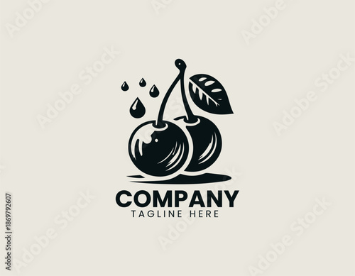 Cherry juice black vector logo illustration