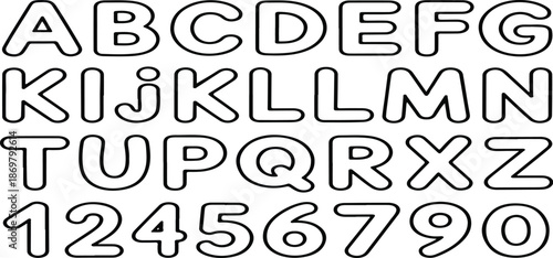 Crayon Alphabet & Number Outline Icon Set Kids Hand-Drawn Letters and Digits