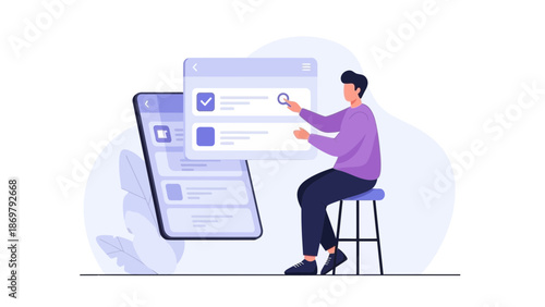 Man Searching Online Content on Digital Device, User Interface Concept