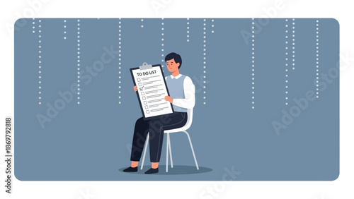 Man Sitting with To-Do List Clipboard, Planning Tasks, Business Concept