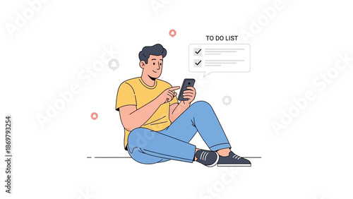Man using smartphone for to-do list, planning tasks online, millennial lifestyle
