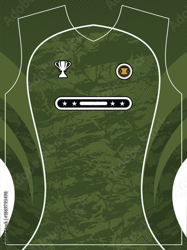 Textured Olive Green Sports Jersey Template with Trophy and Star Emblems